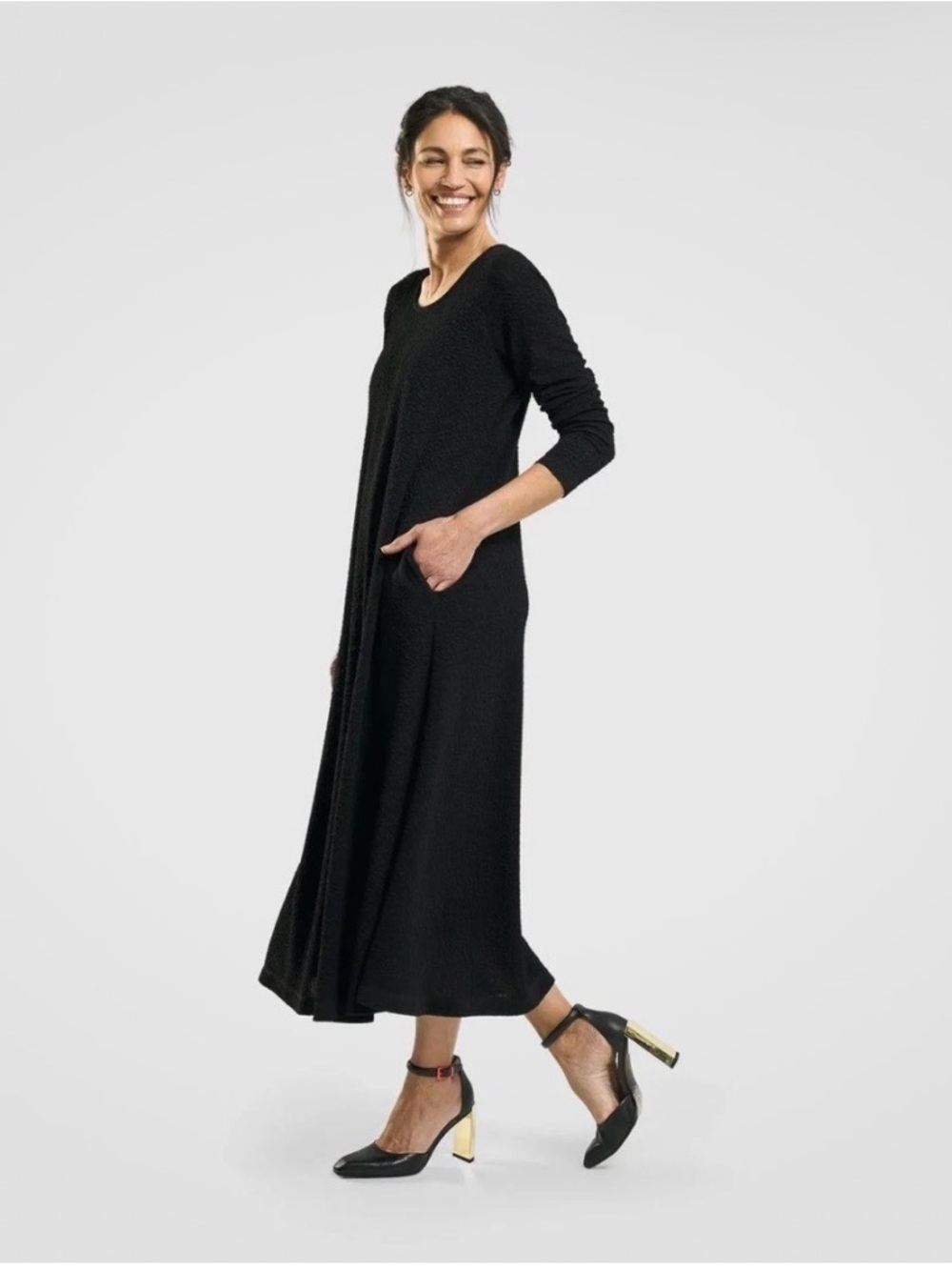 ALEMBIKA Women’s Sabrina A-Line Minimalist Black Textured Maxi Dress sz 20